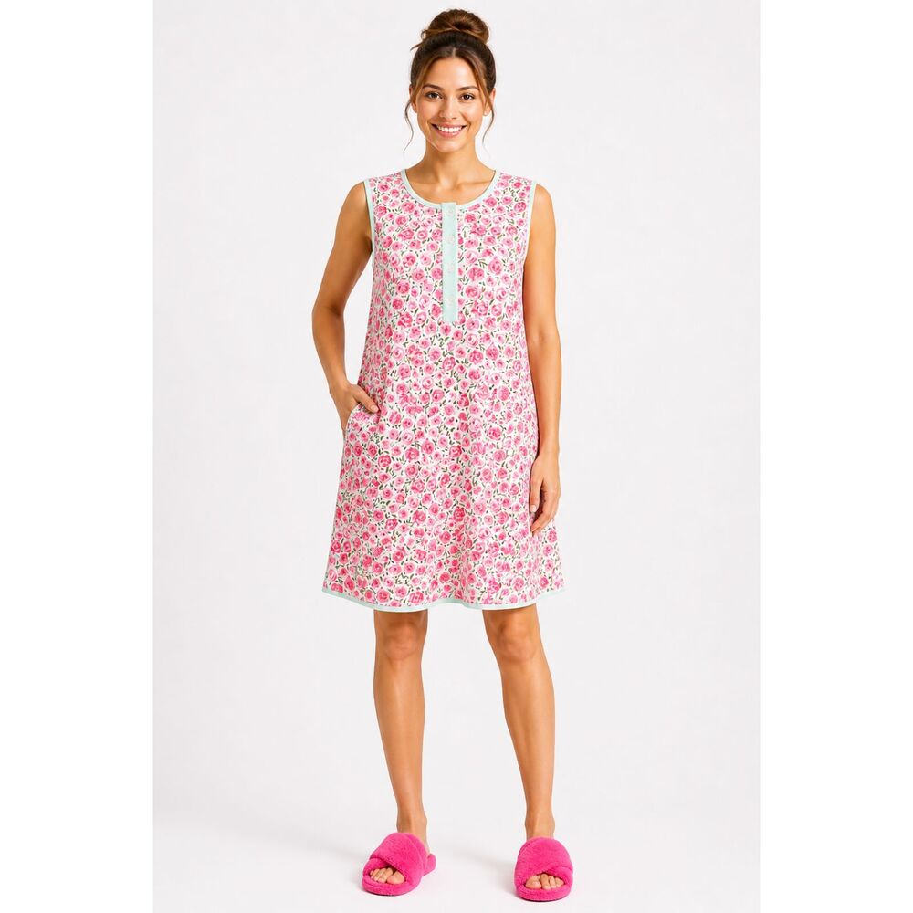 SweetHoney "Covered In Roses" Sleeveless Lounge Dress Pajama with Pockets Sz M